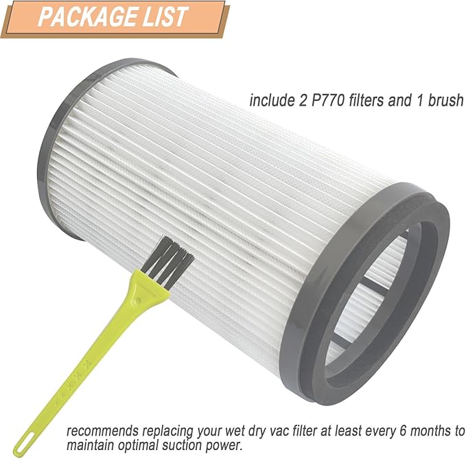 P770 Vacuum Filter Compatible with Ryobi 18-Volt ONE+ 6 Gal Cordless Wet Dry Vacuum Filter 313052002 (2 Packs，Grey) - AquaVibe