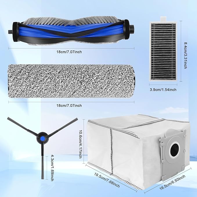 21Pcs Spare Accessories Compatible with ECOVACS DEEBOT X8 PRO OMNI/S14 PLUS Robot Vacuum Mop Replacement Parts with 6 Dust Bags, 4 HEPA Filters, 6 Side Brushes,3 Roller Mops,1 Main Brush,1 Brush - AquaVibe