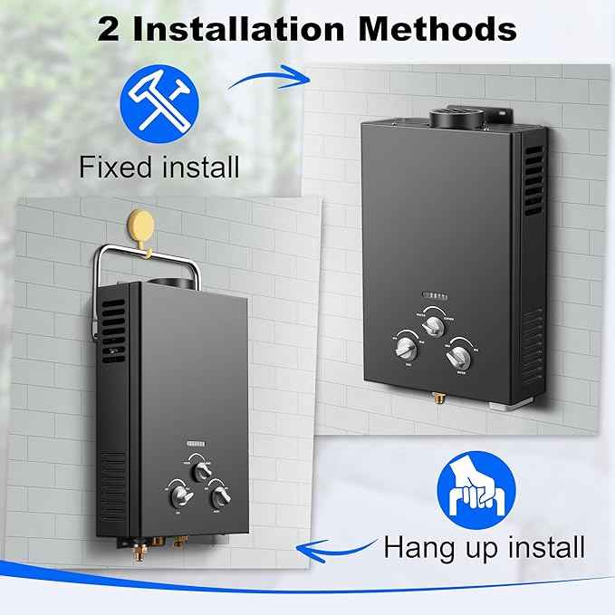 Outdoor Tankless Propane Water Heater 1.58GPM 6L Portable Gas Water Heater with Handle & Overheating Protection, Instant Hot Water for Camping RV Cabin Boat Barn - Black