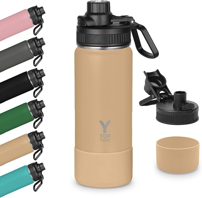 Y TOP 18 oz Insulated Water Bottle Leak Proof Spout Lid Fits in Car Cup Holder – Double Wall Dishwasher Safe Easy Clean stainless steel drinking water bottle for Gym Kids Sports Travel Hiking School