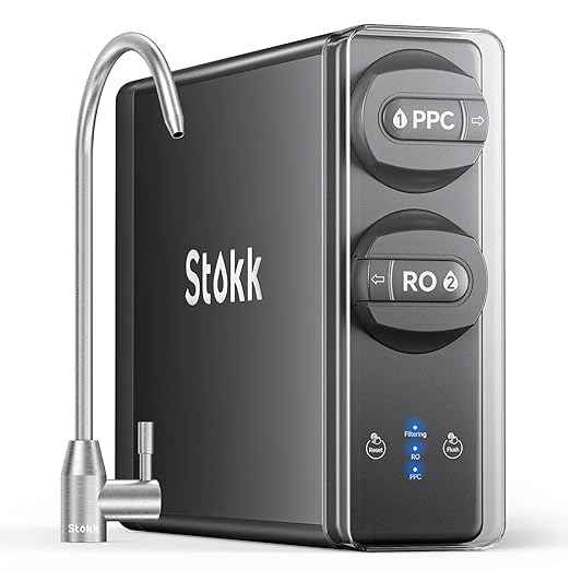 Stokk Reverse Osmosis System, 8 Stage Tankless Reverse Osmosis Water Filter, Reduces PFAS TDS, Under Sink RO System, 2:1 Pure to Drain, NSF/ANSI 58& 42, FCC Listed (400GPD, Grey)