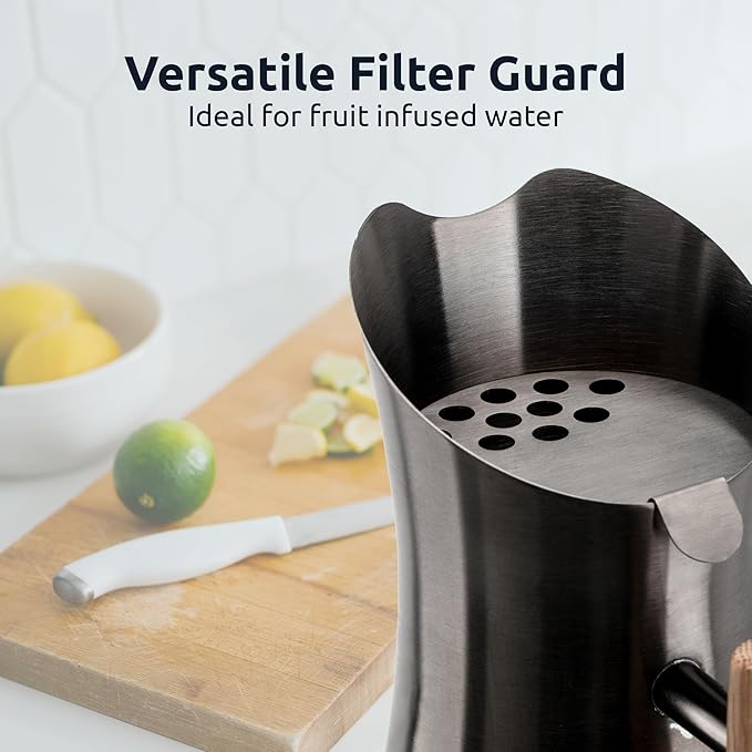 Invigorated Water pH Vitality Stainless Steel Alkaline Water Filter Pitcher - High pH Water Purifier with 1 Alkalizer Filter Pouch (400-Liter Capacity), 8-Cup (1.9L, Black) (Pack of 2)