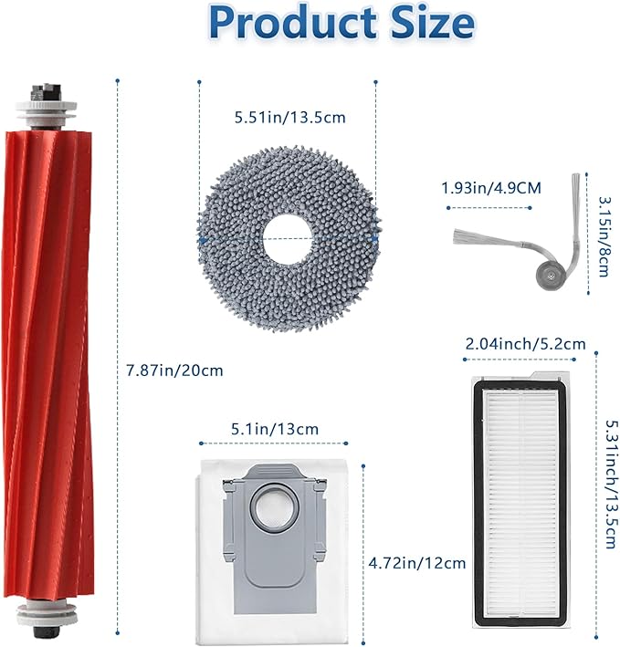 Accessories Kit for Roborock QV 35A/QV 35S Robot Vacuum, 2 Main Brush Roller, 4 Hepa Filters,4 Mop Pads, 4 Dust Bags, 6 Side Brush, 22 Pack Replacement Parts - AquaVibe