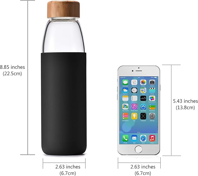 veegoal 18 Oz Borosilicate Glass Water Bottles with Bamboo Lid, BPA-FREE, Non-Slip Silicone Sleeve, and Stainless Steel Leak Proof Lid - Reusable Glass Bottle for Men and Women