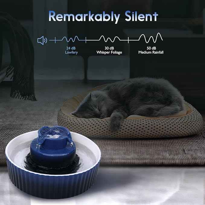 Ceramic Cat Water Fountain, 2.1L/71oz Cat Fountain with 3 Carbon Filters and 2 Water Pumps, Cupcake Pet Water Fountain for Cats and Dogs (Dark Blue)