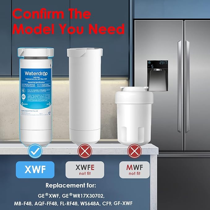 Waterdrop XWF Replacement for GE® XWF Refrigerator, GE® XWF Water Filter, WR17X30702, 3 Filters（Not XWFE®)