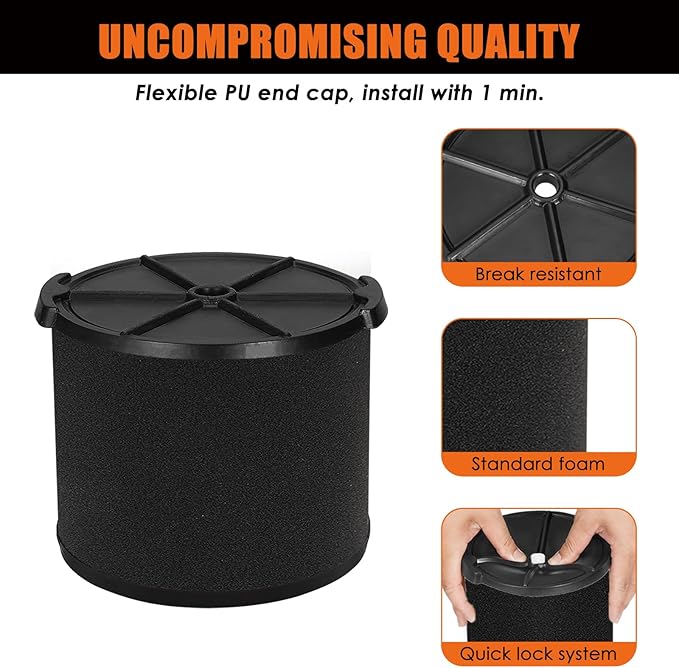 VF3700 / WS14045F Filter Replacement for Ridgid/Workshop Shop Vacuum Wet Application Foam Filters 3/4/4.5 Gallon Rigid Wet Dry Portable Vacuums, Wet Pick Up Filter-2 Pack - AquaVibe