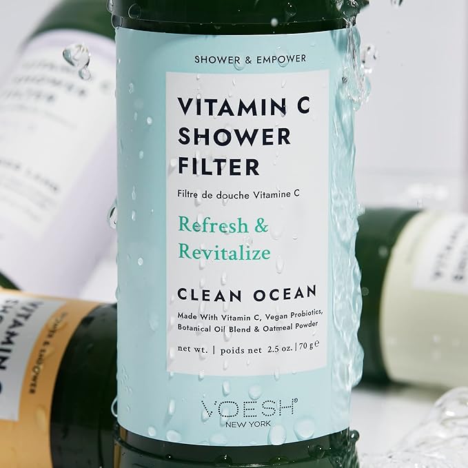 VOESH Vitamin C Shower Filter, Clean Ocean, Shower Aromatherapy, Water Purifier, Water Softener, Vegan Probiotics, Spa Shower Head, Water Filter, Shower Self-Care