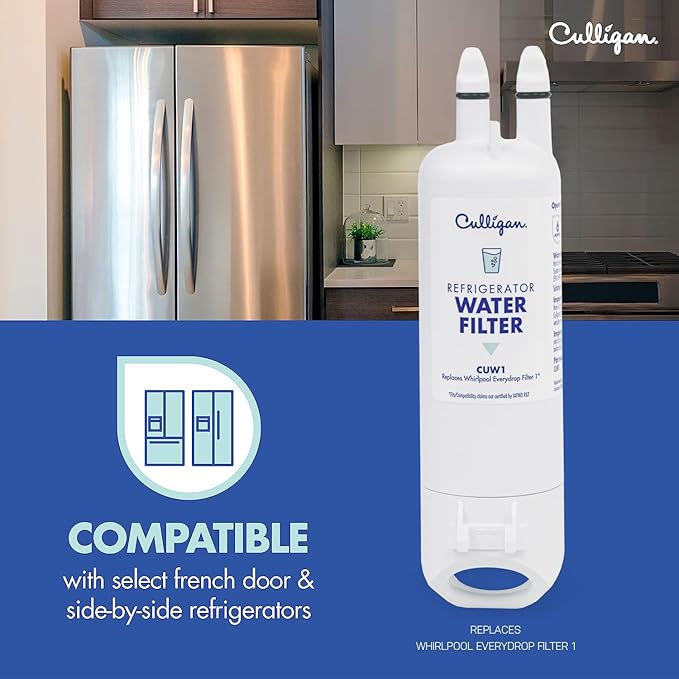 Culligan CUW1 Refrigerator Water Filter Replacement for Whirlpool Water Filter 1 (EDR1RXD1) Replace Every 6 Months Pack of 4