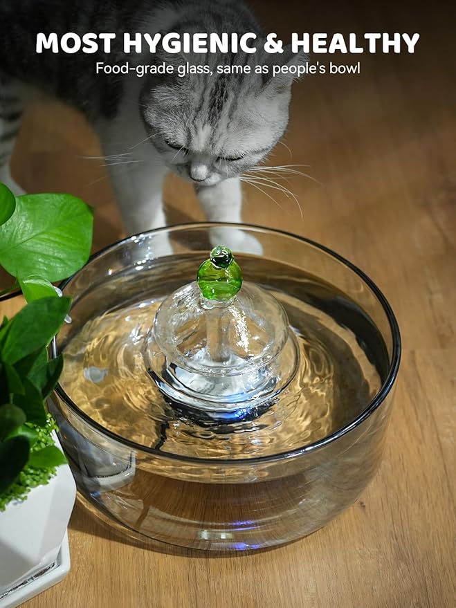 All-Glass Cat Water Fountain, 3.2L/108oz Glass Pet Fountain with LED Light, Automatic Water Dispenser for Cats (4pcs Filters)