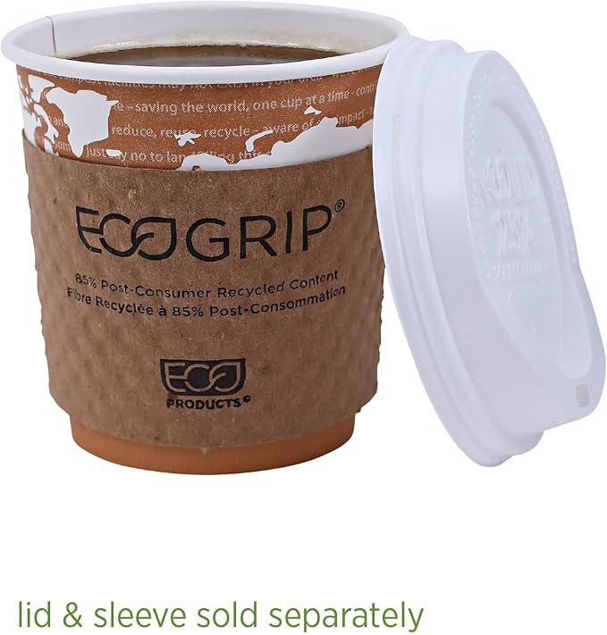 ECO PRODUCTS Compostable Disposable World Art 10oz Coffee Cups, Pack of 50, Renewable Hot Paper Cup, Plant Based PLA Lining, Color Coded
