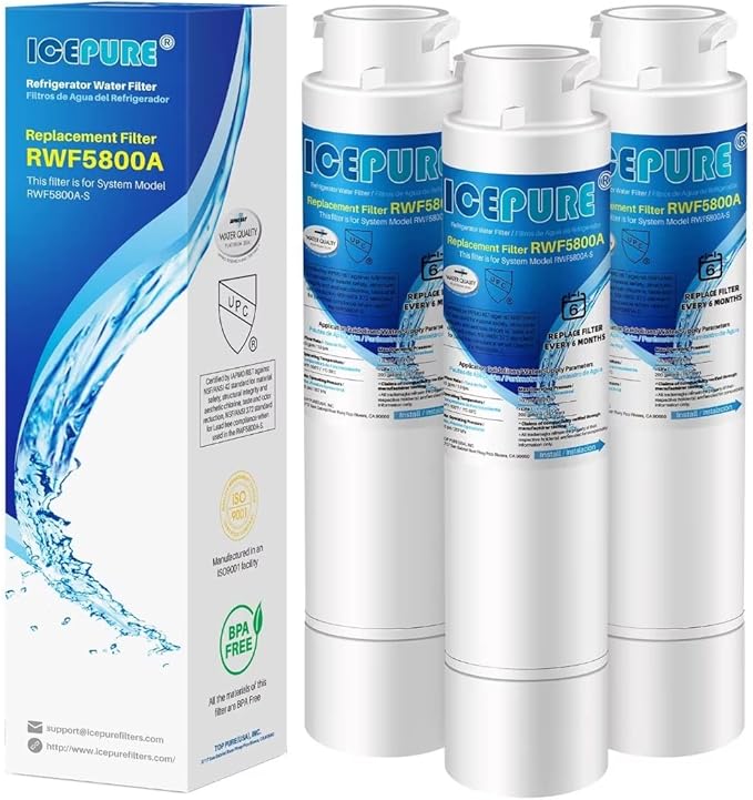 ICEPURE RWF5800A Refrigerator Water Filter Compatible with Frigidaire EPTWFU01, EWF02, Pure Source Ultra II, 3PACK