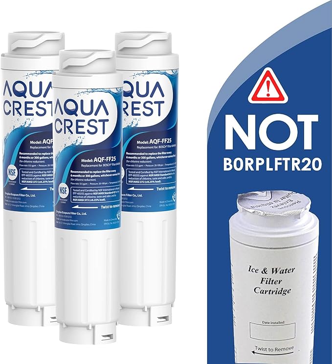 AQUA CREST 9000 077104 Refrigerator Water Filter Replacement for UltraClarity REPLFLTR10, Bosch Ultra Clarity 644845, 3 Filters