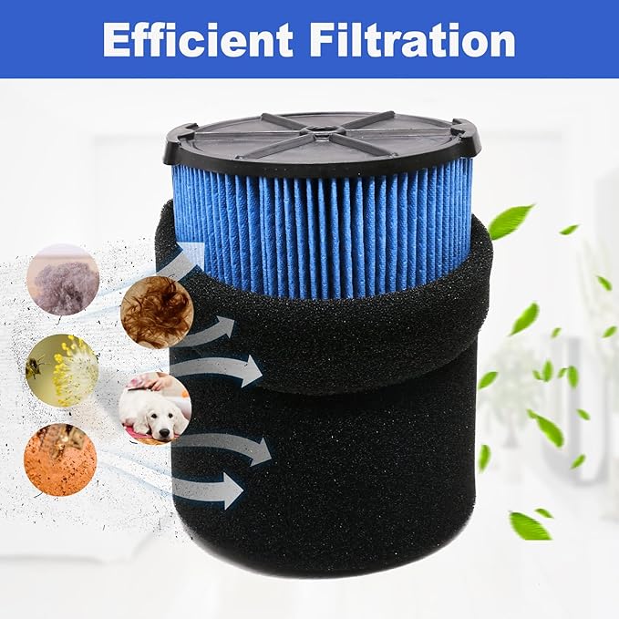 2 Pack VF5000 Filters + 4 Pack VF3502 Filter Bags + 4 Pack Foam Sleeve for Ridgid 6-20 Gallon Wet Dry Vacuum Cleaner (10 Pack) - AquaVibe