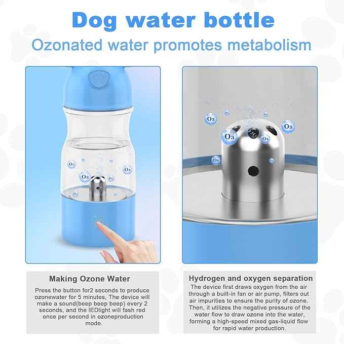 Portable Dog Water Bottle with Ozone Purification - Active Oxygen Puppy Water Bowl & Dispenser for Travel, (A-013B-blue)