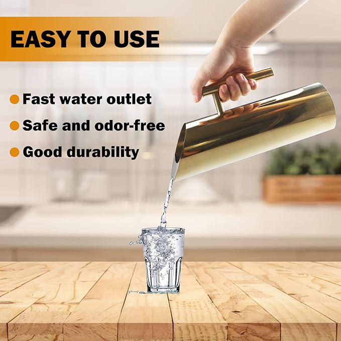 Stainless Steel Water Pitcher 70oz Golden Drink Carafe with Ice Guard Water Jug for Home Bar Restaurant Hotel