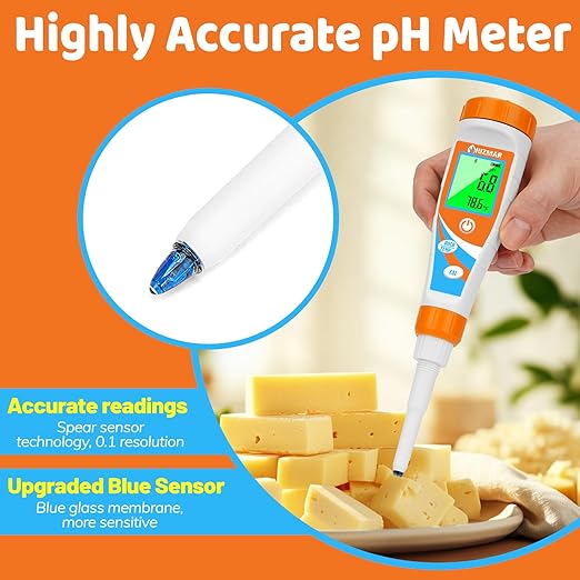 Smart pH Meter for Food pH Test Kit for Sourdough and Bread Dough Professional Spear Sensor Food Tester Digital pH Meter for Sausages Meat Cheese Sushi Rice and Other Solid Semi-Solid