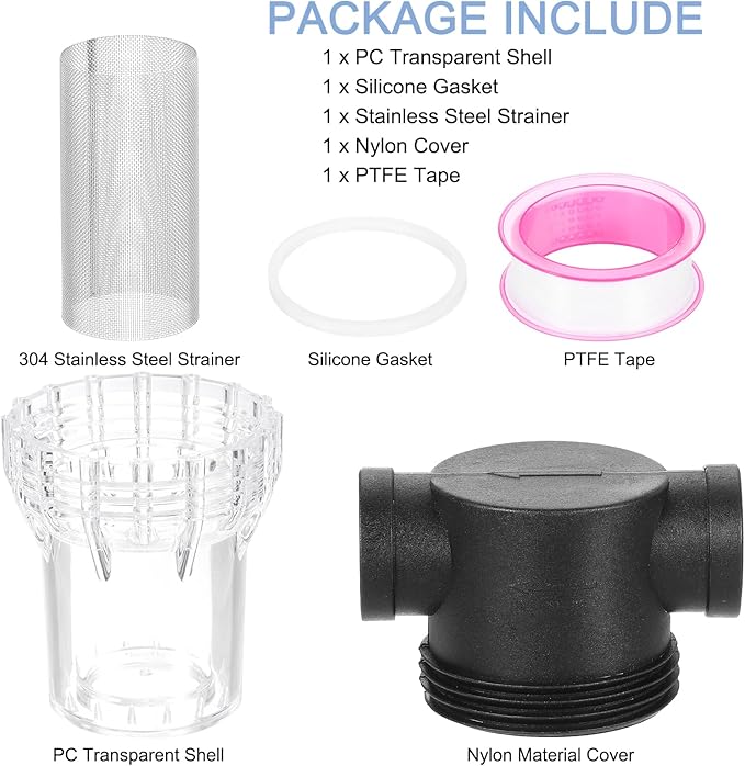 uxcell Pressure Washer Filter 3/4" NPT Female Thread, Inline Mesh Strainer Attachment, Stainless Steel Screen with Sealant Tape for Outdoor Gardening Inlet Water (Size:40 Mesh) - AquaVibe