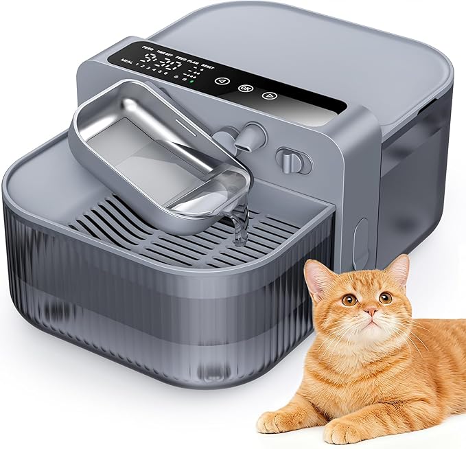 3.5L Wireless Cat Water Fountain with No Filters, 180-Day Battery & Precision Flow Control,Smart Pet Water Dispenser with Wastewater Separation & Custom Scheduling for Cats & Dogs, Grey