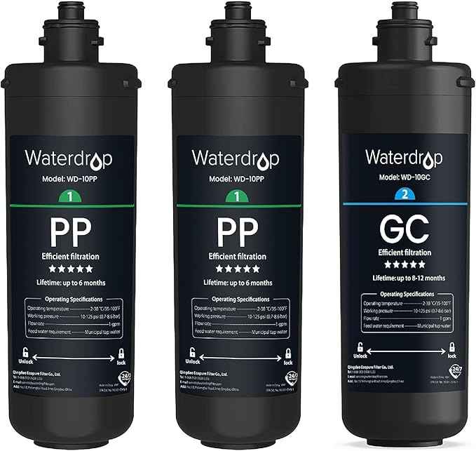 Waterdrop TSA 3-Stage Replacement Water Filter, Replacement for Waterdrop TSA & TSB & TSB-CM 3-stage Under Sink Water Filtration System, 2PP+GC