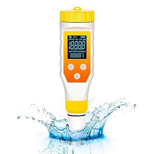 Hydrogen Water Tester,PH Meter 7 in 1 H2/TDS/EC/ORP/Salt/Temp with ATC & Backlight,Hydrogen Water Tester for Filtered Water, TDS Meter for Juice,Coffee,Your Plants.