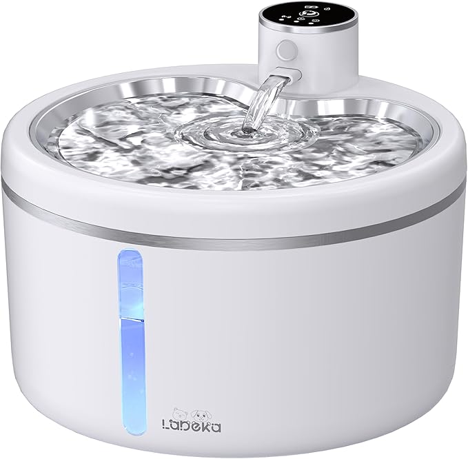 Wireless Cat Water Fountain with Stainless Steel Tray, 102oz/3L Pet Water Fountain for Cats Inside, Cat Fountain for Drinking with Motion Sensor, Ultra Quiet Pump, Cats & Dogs Gifts (White)