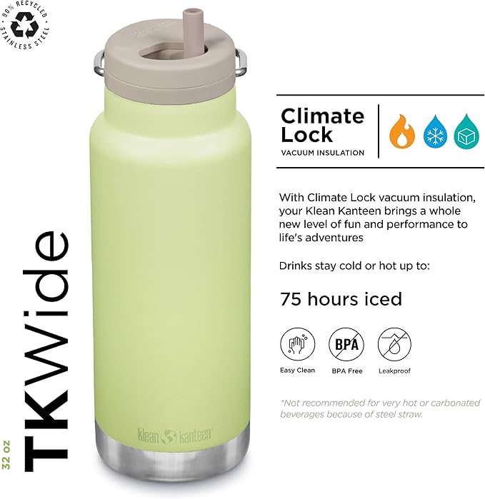 Klean Kanteen 32oz TKWide Insulated Water Bottle with Twist Cap - Shadow Lime
