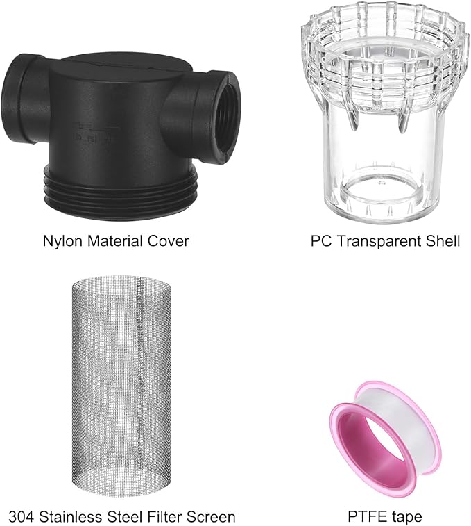 Water Pump Strainer with 40 Mesh Stainless Steel Filter Screen, 3/4 Inch Pipeline Filter for Garden Hose Outdoor RV Water Tank Pressure Washer Inlet [Black]