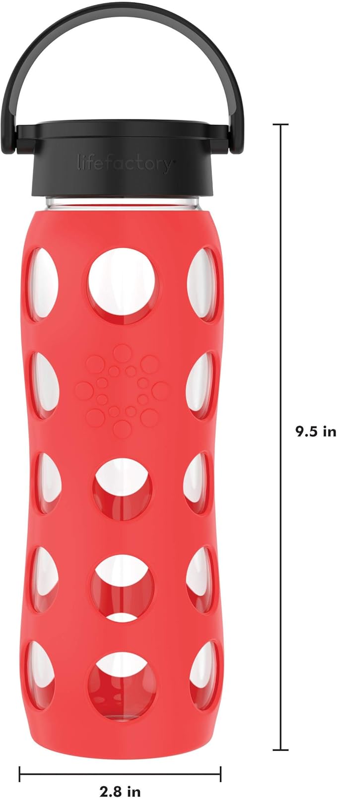 Lifefactory 22-Ounce BPA-Free Glass Water Bottle with Classic Cap and Protective Silicone Sleeve, Poppy
