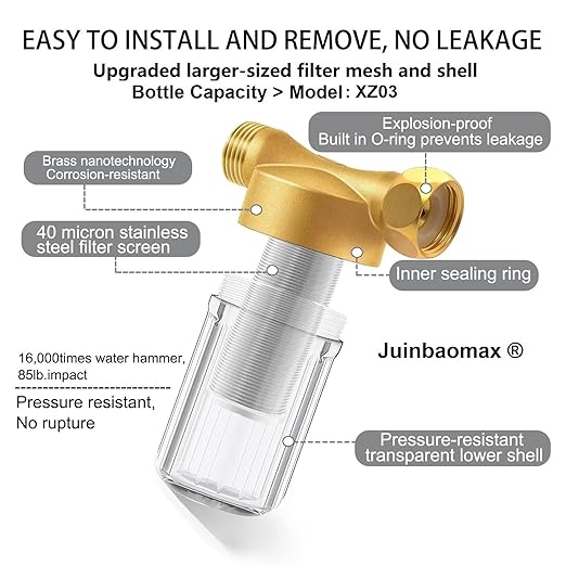 Upgraded Reusable Brass Washing Machine Water Filter, 40 Micron Visible Washer Water Filter System, for Washing Machine, Heater, Camping, Garden, Anti Scale Protecting Sediment Filter