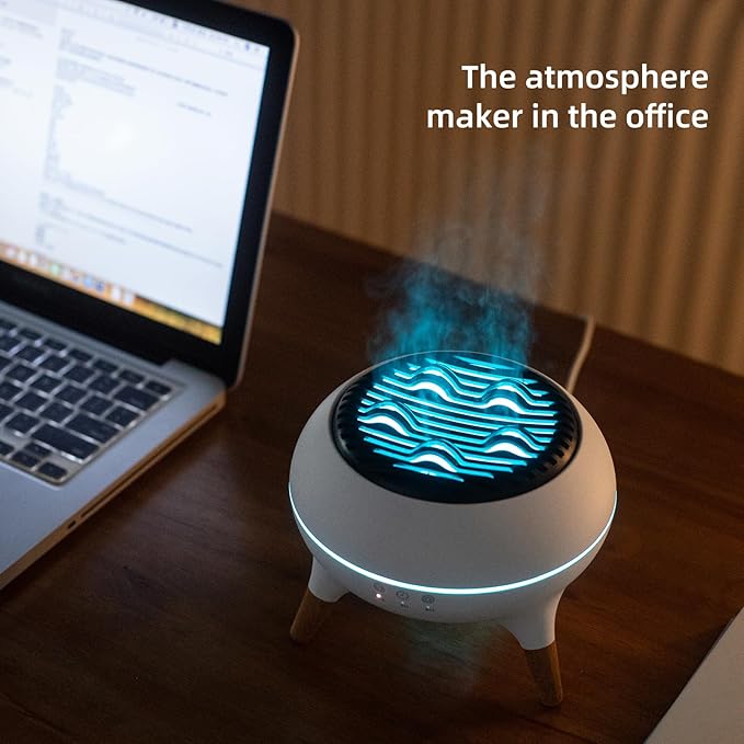 Essential Oil Diffuser 350ML Flame Diffuser Aromatherapy Humidifier, Remote & 7-Color Lights, Cool Mist Humidifier for Home Bedroom, Office, Hotel (White)
