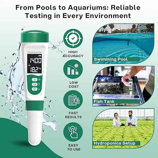 AQUSOFT 5-in-1 Digital PH Meter with Voice Function | High Accuracy PH,TDS,EC,Salinity & Temp Pen | Waterproof & Rechargeable PH Meter for Swimming Pools,Aquariums & Hydroponics | Fast Water Tester