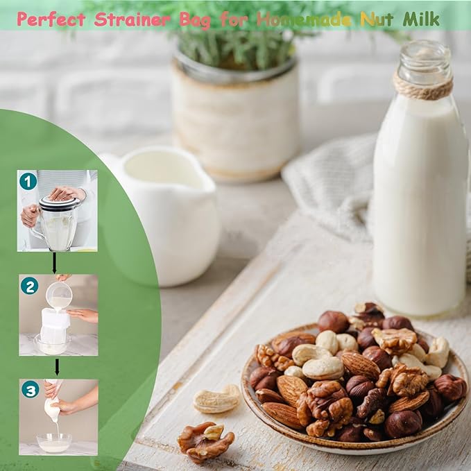 8pcs Nylon Nut Milk Bag 8×12 Inches Fine 200 Micron Cheese Cloth Filter Bag Multiple Usage Reusable Food Strainer Professional Cold Brew Filter for Kitchen Straining Juice Coffee Yogurt Tea