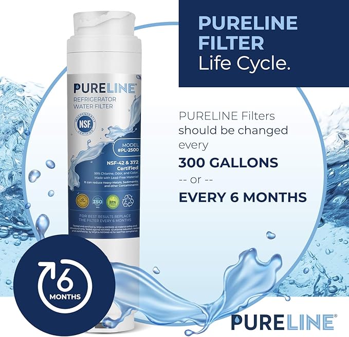 Pureline 9000 077104 UltraClarity REPLFLTR10 Water Filter Replacement for Bosch Ultra Clarity 9000194412, 644845, B26FT70SNS, B22CS80SNS, B22CS50SNS, Haier 0060820860, Miele KWF1000 (3 Pack) - AquaVibe