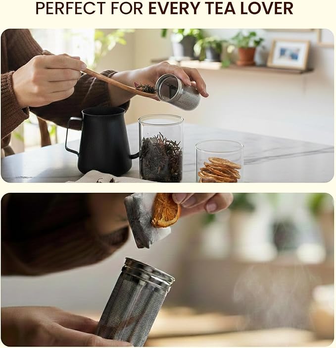 Lexlion Water Bottle Tea Infuser for Loose Leaf Brewing – Reusable & Portable Stainless Steel Filter for Fruit, Coffee, Iced, Herbal, and Black Blends – Round Strainer
