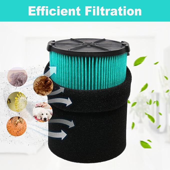 2 Pack VF6000 Filter for Ridgid Shop Vac 5-20 Gallon Wet Dry Vacuums WD5500 WD0671 WD6425 WD7000 WD1280 WD1851 WD1680 WD1956 RV2400A 1400RV RV2600B（with 4pcs Foam Sleeve） - AquaVibe