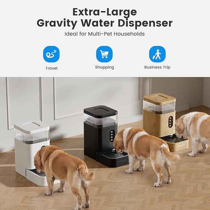 Gardner Pet Automatic Dog Water Dispenser Gravity Waterer with Stainless Steel Bowl Water Dispenser 8.5L Large Capacity Water Feeder with Filters for Dogs Cats Pets, BPA-Free Noise-Free (Black, 8.5L)