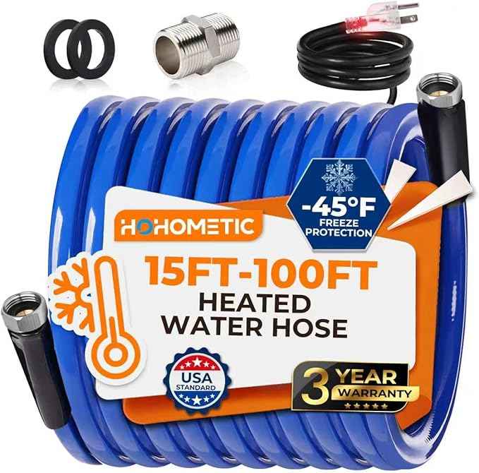 100FT (15-100FT) Heated Water Hose for RV,-45 ℉ Antifreeze 4.0 Upgraded Heated Water Hose，Rv Hoses with Fittings, Rv Accessories