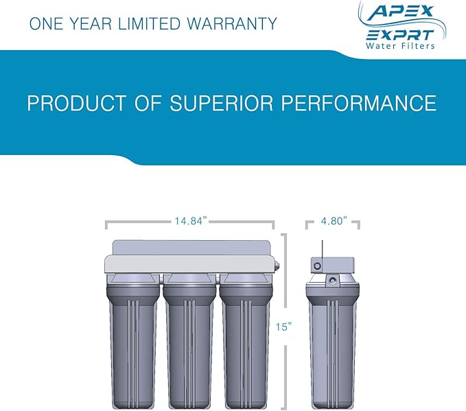 APEX Under Sink Drinking Water Filter - 3 Stage Inline Under Kitchen Counter Purification System - Max Flow Brushed Nickel Faucet