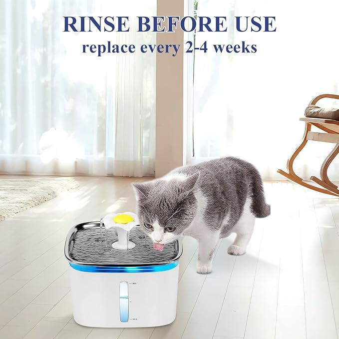 32 Pcs Cat Water Fountain Replacement Filters- 16 Pack Cat Fountain Filters with 16 Pack Pre-Filter Sponges, Pet Fountain Filter Fit for 95oz/2.8L Automatic Pet Fountain Cat Water Fountain