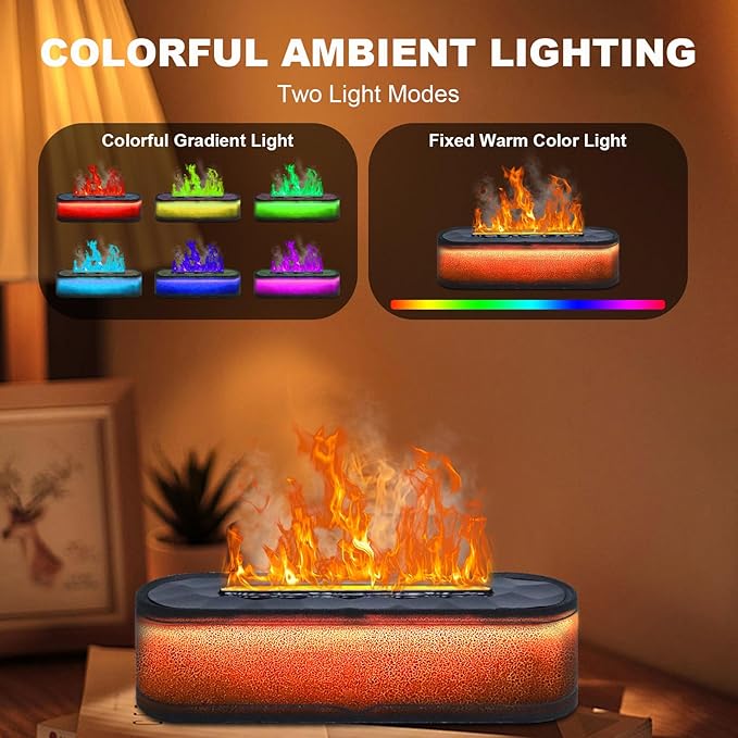 Colorful Volcano Diffuser Humidifier: 260ml Aromatherapy Essential Oil Diffusers Ultrasonic Volcano Humidifier with Remote Control Waterless Auto Off 7 Colors Night Light for Gym(Full Crack Flame)