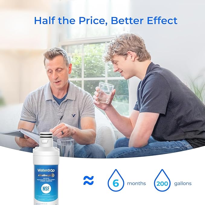 Waterdrop Alkaline LT1000PC ADQ747935 Replacement for LG® LT1000P®/PC/PCS ThinQ® Refrigerator Water Filter, LFXS26973S, LMXS28626S, LMWS27626S, LFXS28596S, LFXS26596S, Enhance PH, 3 Filters