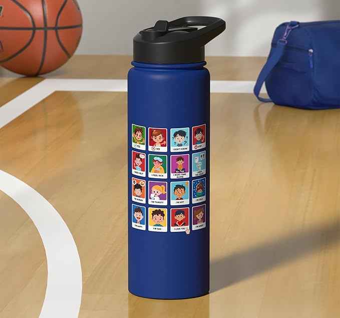 Autism Communication Cards Kids Emotions Speech Therapy AAC Stainless Steel Insulated Water Bottle