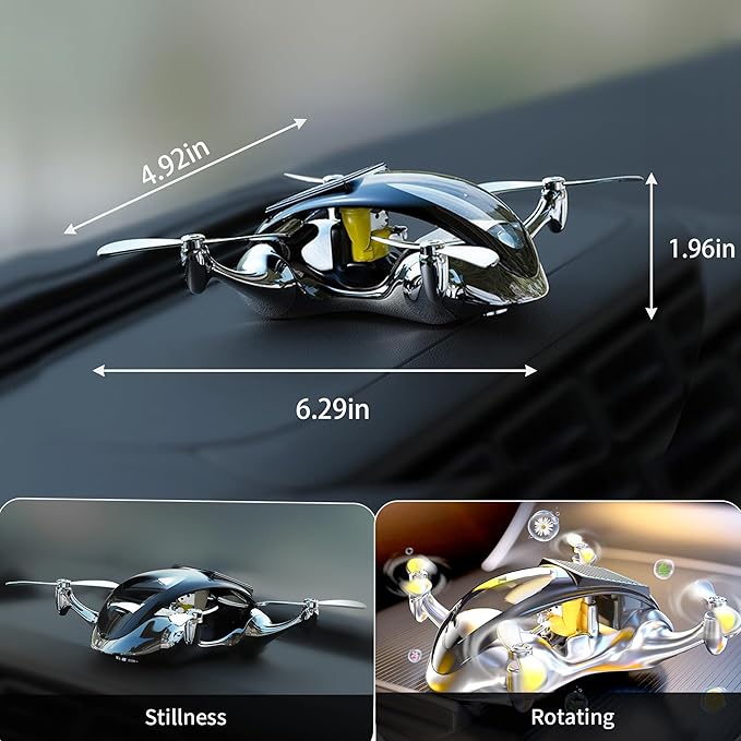 Car Air Freshener, Drone Solar Energy Rotating Aromatherapy Al Alloy Diffuser,Long-Lasting Fragrance, Interior Decoration Accessories Diffuser for Car and Home（Sliver）