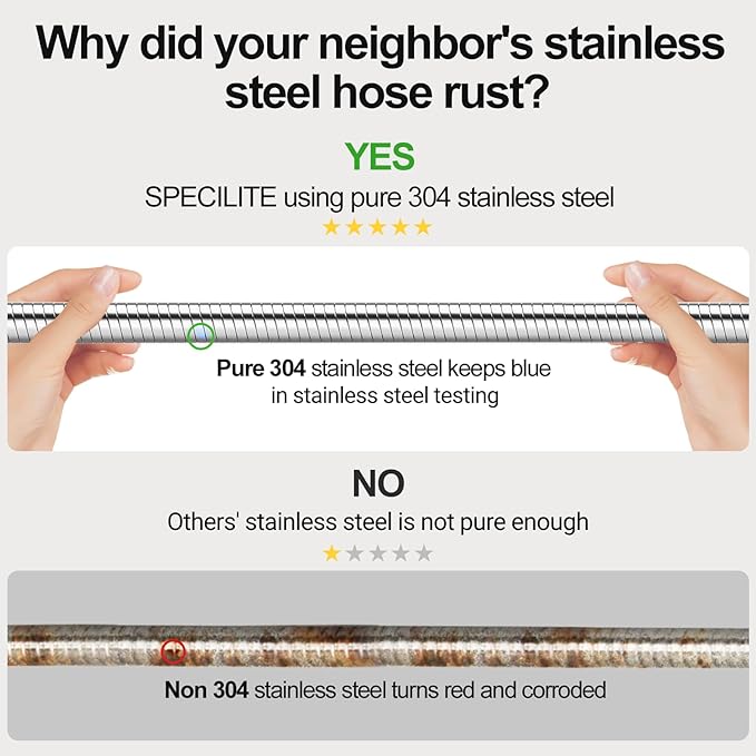 75ft 304 Stainless Steel Garden Hose Metal, Heavy Duty Water Pipe with Nozzles for Yard, Outdoor - Flexible, Never Kink & Tangle, Puncture Resistant (Sliver)