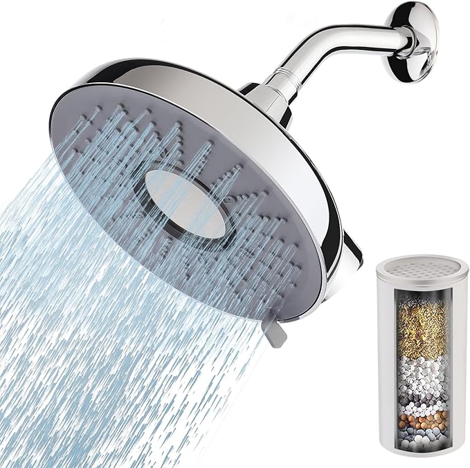 Filtered Shower head,8-Inch High Pressure Rainfall Showerhead, 360°Adjustable Swivel,3 Spray Patterns,15 Stage Shower Filter Combo（Chrome） - AquaVibe
