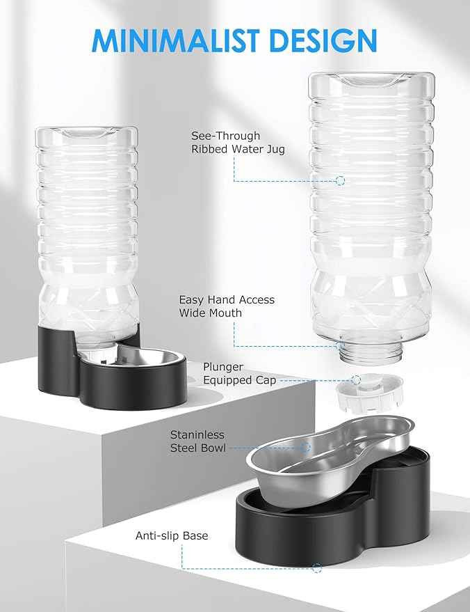 2.5 Gallon Automatic Dog Water Dispenser【Wide Mouth for Easy Hand-in Cleaning】【Removable Stainless Steel Bowl】, Gravity Refilling Large Capacity for Cats and Dogs, Multi-Pet Homes