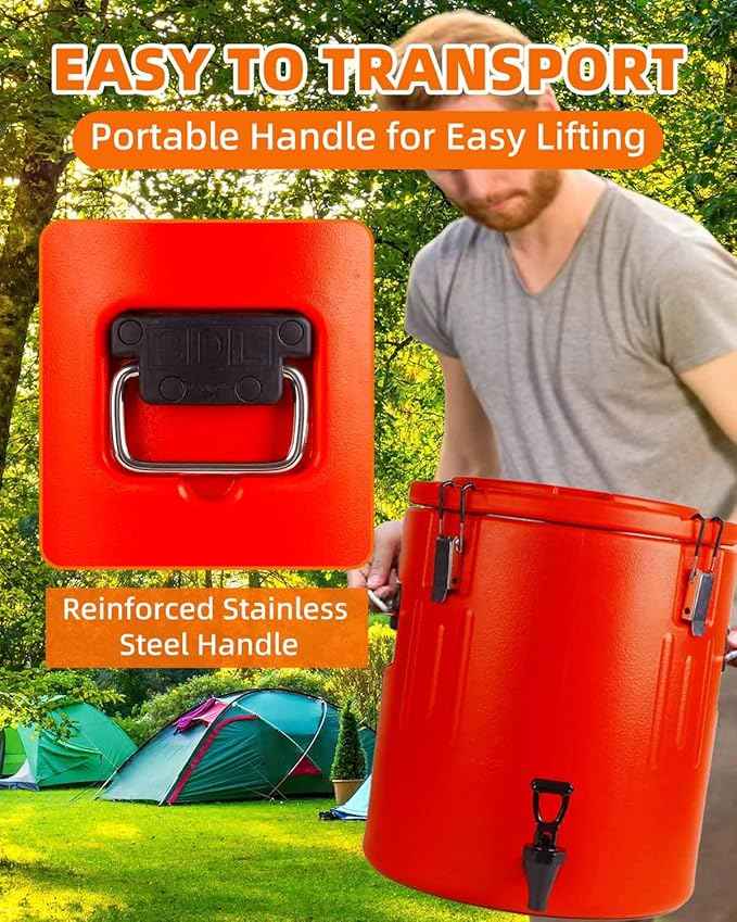 Insulated Beverage Dispenser 6.5 Gallon, Hot Drink Dispenser with 304 Stainless Steel Interior & Spout, Outdoors Water Jug for Camping Party