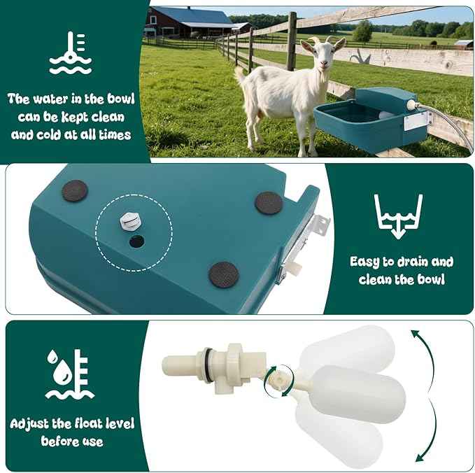 8L Automatic Animal Drinking Water Bowl with Float Valve & Drain Hole, Plastic Self Filling Livestock Water Trough,Large Outdoor Dog Water Dispenser for Chicken,Goat,Horse,Pig,Cow (One Bowl)