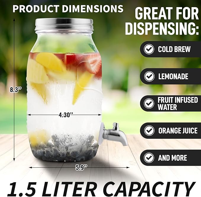Zulay Kitchen 1.5 Liter Cold Brew Coffee Maker with EXTRA-THICK Glass Carafe & Stainless Steel Mesh Filter - Premium Iced Coffee Maker, Cold Brew Pitcher & Tea Infuser